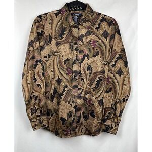 Chaps No Iron Paisley Button Down Shirt Long Sleeve Earthy Retro Vibes Size S